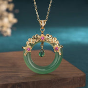 Buddha Stones Natural Round Cyan Jade Healing Necklace Pendant Necklaces & Pendants BS Cyan Jade