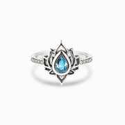 Buddhastoneshop 925 Sterling Silver Lotus Zircon Blessing Protection Ring
