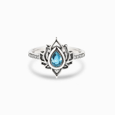 Buddhastoneshop 925 Sterling Silver Lotus Zircon Blessing Protection Ring
