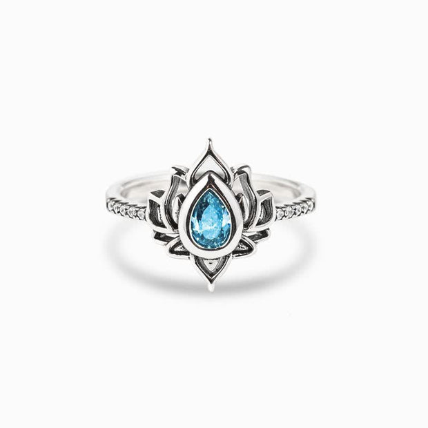 Buddhastoneshop 925 Sterling Silver Lotus Zircon Blessing Protection Ring