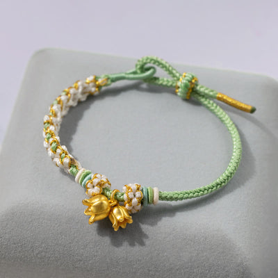 Buddha Stones Handmade Lily Of The Valley Luck Protection String Bracelet Bracelet BS Green Beige 17-19cm