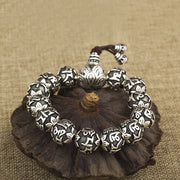 Buddha Stones Tibetan Om Mani Padme Hum Carved Alloy Beads Amulet Bracelet Bracelet BS 6