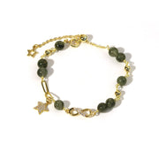 Buddha Stones 14K Gold Green Rutilated Quartz Möbius Loop Eternal Love Star Protection Bracelet
