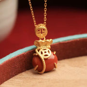 Buddha Stones Red Agate Fortune Bag Pattern Confidence Necklace Pendant