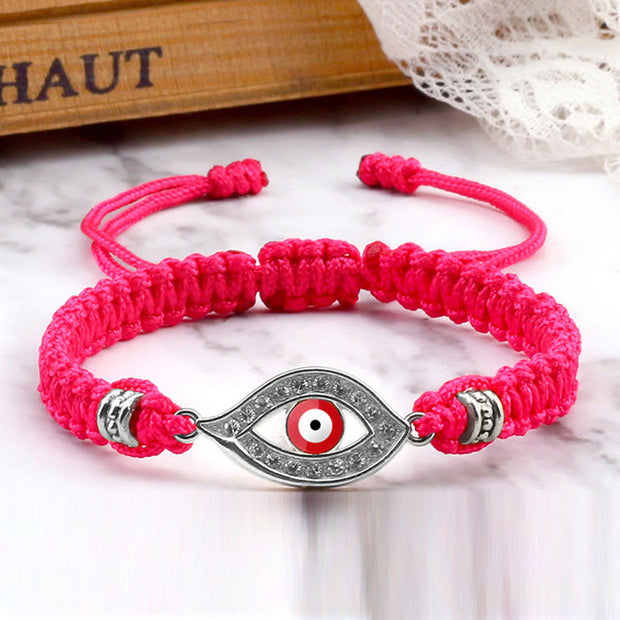 Buddha Stones Evil Eye Keep Away Evil Spirits String Bracelet Bracelet BS Rose Red&Red Evil Eye Silver Border