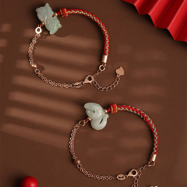 Buddha Stones 925 Sterling Silver Year of the Dragon Chinese Zodiac Jade Luck String Chain Bracelet Bracelet BS 30