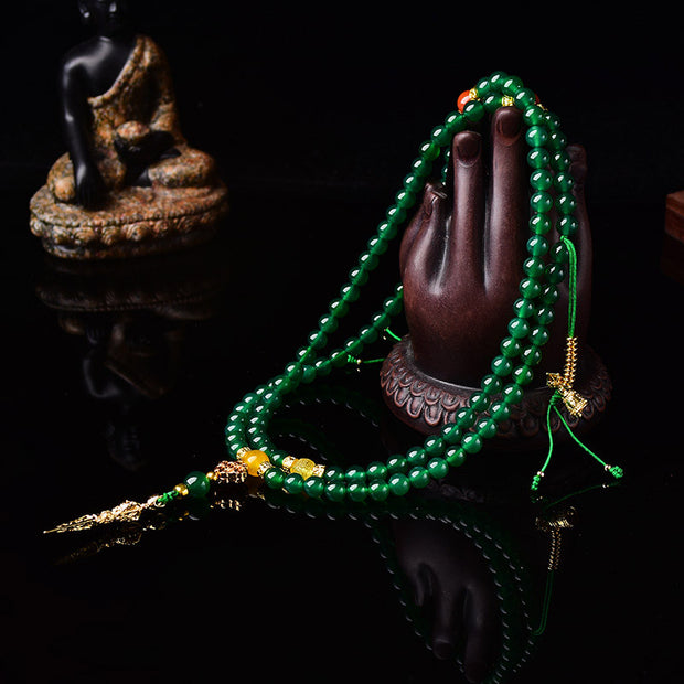Buddha Stones 108 Beads Natural Green Agate Success Bracelet Mala Mala Bracelet BS 3