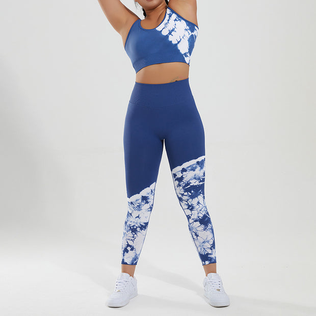 Buddha Stones 2Pcs Tie Dye Print Crop Tank Top Pants Sports Gym Outfits Fitness Yoga Women's Yoga Sets