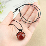 Buddha Stones Red Agate Bead Confidence Leather Rope Necklace Pendant Necklaces & Pendants BS 9