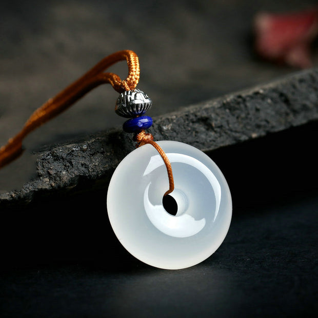 Buddha Stones Round White Agate Luck Necklace Pendant Necklaces & Pendants BS White Agate (Luck ♥ Positivity)