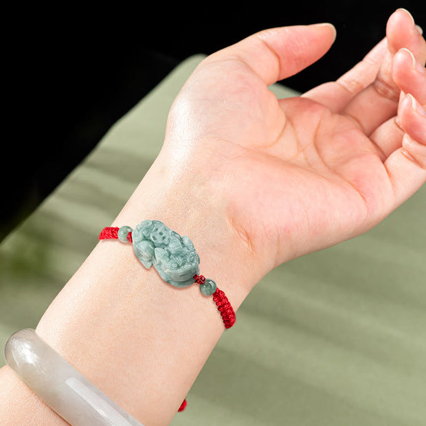 Buddha Stones Handmade Natural Jade PiXiu Protection King Kong Knot Braided String Bracelet Bracelet BS 2