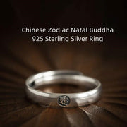Buddha Stones 925 Sterling Silver Chinese Zodiac Natal Buddha Blessing Couple Ring Rings BS main