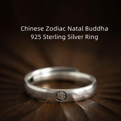 Buddha Stones 925 Sterling Silver Chinese Zodiac Natal Buddha Blessing Couple Ring