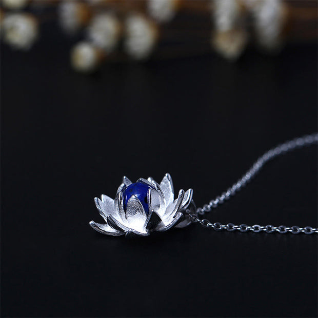 Buddha Stones 925 Sterling Silver Lazurite Lotus Flower Self Care Necklace Pendant Necklaces & Pendants BS 4