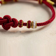 Buddha Stones Handmade True Love Knot Peach Blossom Charm Luck Rope Bracelet