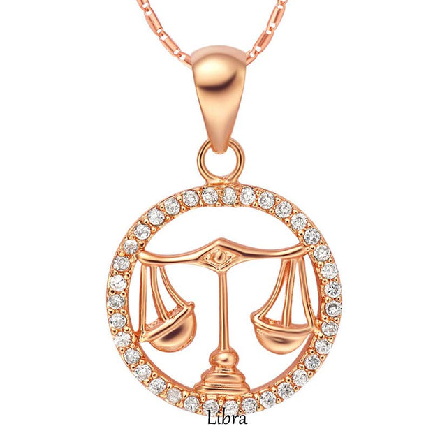 12 Constellations of the Zodiac Rhinestone Luck Necklace Chain Pendant (Extra 30% Off | USE CODE: FS30) Necklaces & Pendants BS Libra