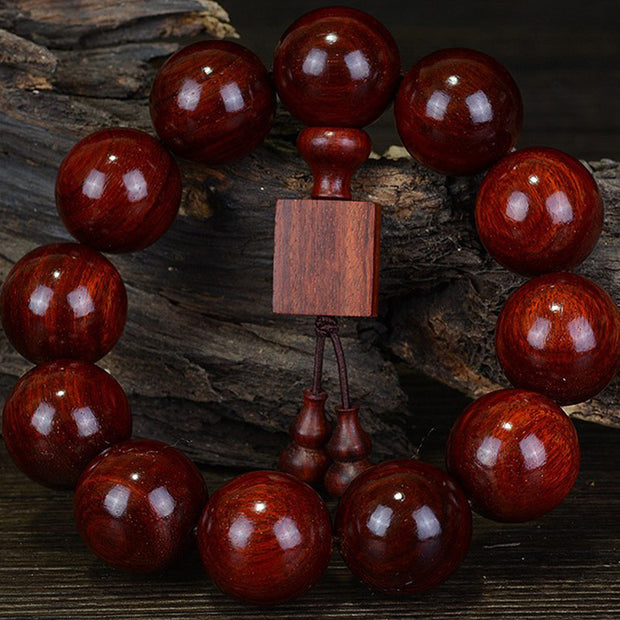 Buddha Stones Tibetan Small Leaf Red Sandalwood Relaxation Bracelet