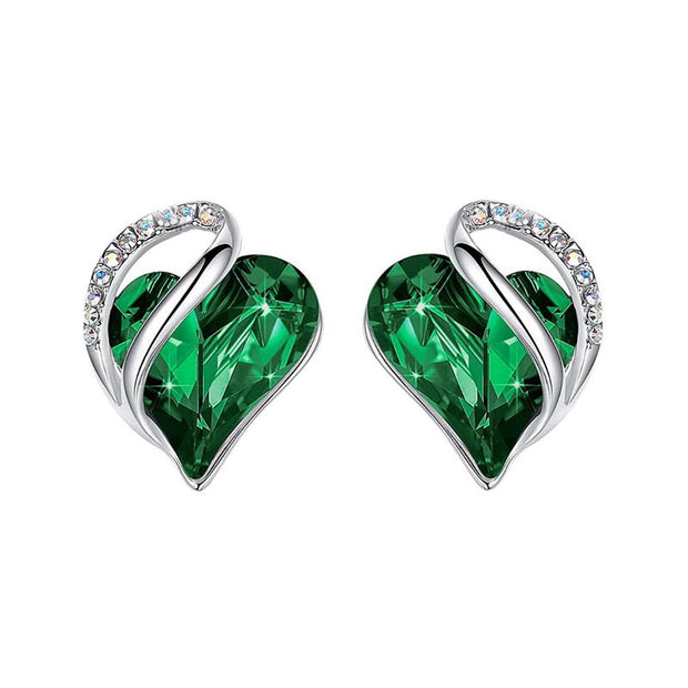 Natural Various Gemstone Birthstone Crystal Love Stud Earrings (Extra 40% Off | USE CODE: FS40) Earrings BS 05-May-Emerald Green