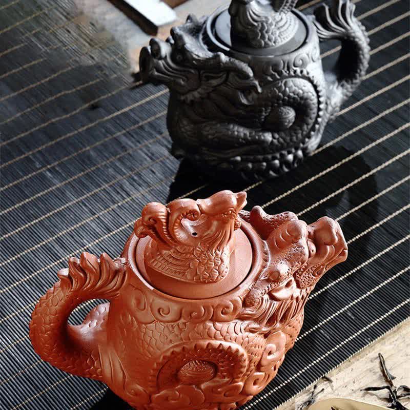 Buddha Stones Vintage Dragon Phoenix Ceramic Teapot – buddhastoneshop