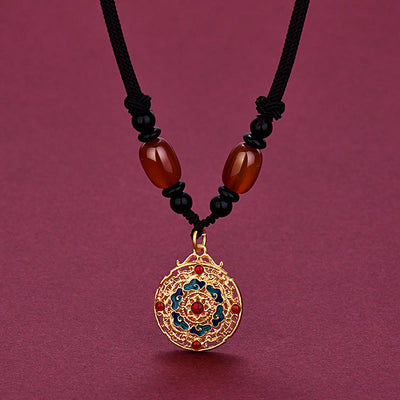 Buddha Stones Auspicious Clouds Copper Agate Wealth Luck Necklace Pendant