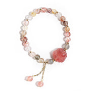 Buddha Stones Natural Strawberry Quartz Cat Paw Claw Colorful Rutilated Quartz Moonstone Love Bracelet