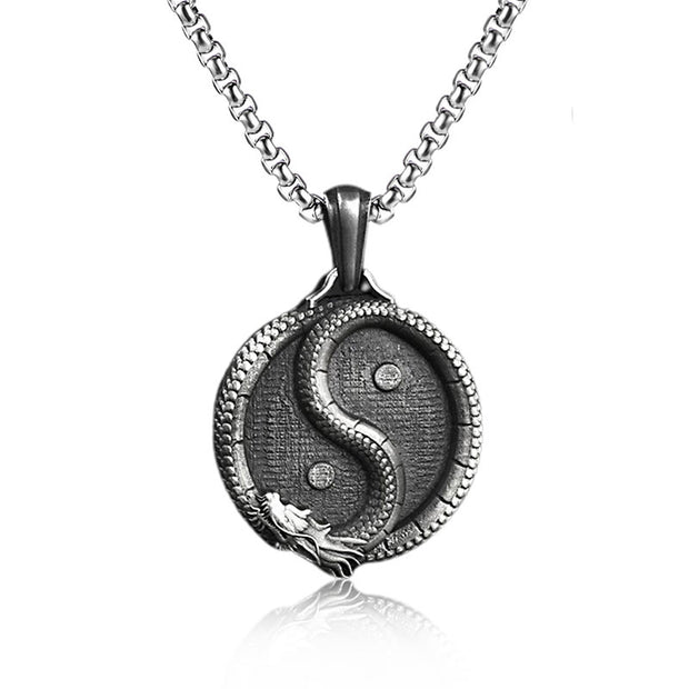 Buddha Stones Pure Tin Yin Yang Dragon Luck Strength Necklace Pendant Necklaces & Pendants BS Pendant&Common Chain