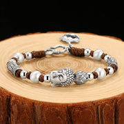 Buddha Stones 999 Sterling Silver Buddha Lotus String Braided Blessing Bracelet
