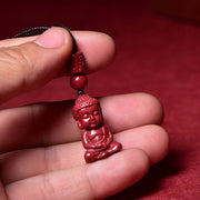 Buddha Stones Natural Cinnabar Buddha Pattern Om Mani Padme Hum Blessing String Necklace Pendant Necklaces & Pendants BS 5