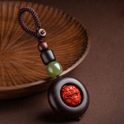 Buddha Stones Tibet Om Mani Padme Hum PiXiu Copper Coin Small Leaf Red Sandalwood Cinnabar Protection Key Chain Key Chain BS 12