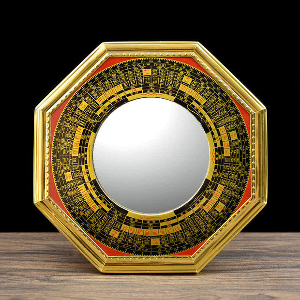 Buddha Stones Feng Shui Bagua Map Five-Emperor Coins Gourd Balance Living Room Energy Map Mirror Bagua Map BS Bagua Map 21cm Concave Mirror