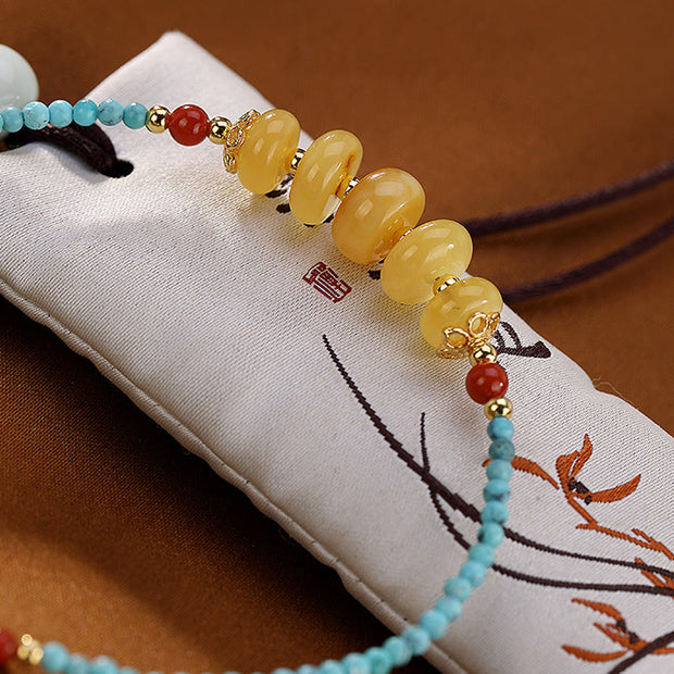 Buddha Stones 925 Sterling Silver Natural Turquoise Amber PiXiu Protection Bracelet Bracelet BS 1