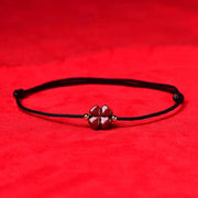 Buddhastoneshop Natural Cinnabar Four Leaf Clover Blessing Red String Bracelet Anklet
