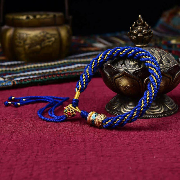 Buddha Stones Tibetan Handmade Luck Thangka Prayer Wheel Charm Weave String Bracelet Bracelet BS Dark Blue