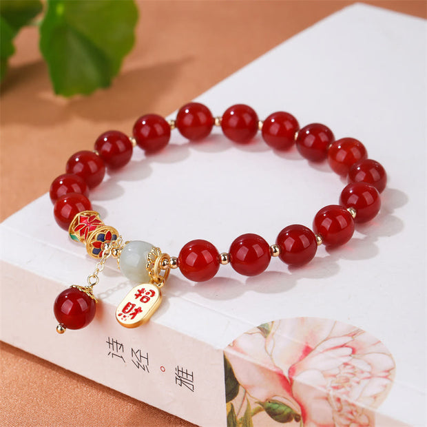 Buddha Stones Natural Red Agate Jade Confidence Fortune Blessing Charm Bracelet Bracelet BS 4