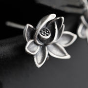 Buddha Stones 925 Sterling Silver Lotus Flower Enlightenment Stud Earrings Earrings BS 6