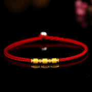 Buddha Stones 999 Gold Lucky Bead Eight Thread Peace Knot Red Rope Bracelet