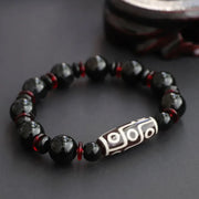 Buddha Stones Black Onyx Nine-Eye Dzi Bead Wealth Protection Bracelet Bracelet BS Black Onyx&Nine-Eye Dzi Bead