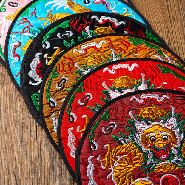 Buddha Stones Dragon Embroidery Cup Mat Pad Tea Cup Coaster Kung Fu Tea Mat Tea Mat BS 2