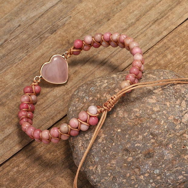 Buddha Stones Natural Rhodonite Love Heart Healing Bracelet Bracelet BS 4
