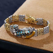 Buddha Stones Tibetan Nine-Eye Dzi Bead Copper Coin PiXiu Turquoise Wealth Bracelet Bracelet BS Nine-Eye Dzi Bead 21.5cm
