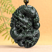 Buddha Stones Hetian Cyan Jade Dragon Success Harmony Necklace Beaded String Pendant Necklaces & Pendants BS Hetian Cyan Jade (Success ♥ Healing)
