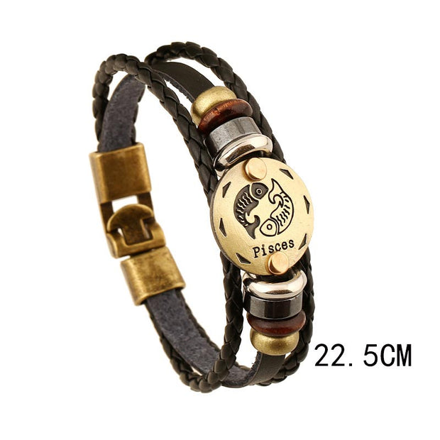 12 Constellations of the Zodiac Hematite Leather Charm Bracelet (Extra 30% Off | USE CODE: FS30) Bracelet BS 10