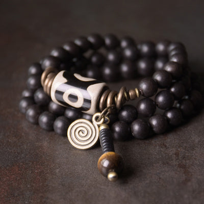 Buddha Stones Ebony Wood Dzi Bead Copper Protection Couple Bracelet Bracelet BS Inner Circumference 18cm fit for Wrist Circumference 17-17.5cm(3 Circle)