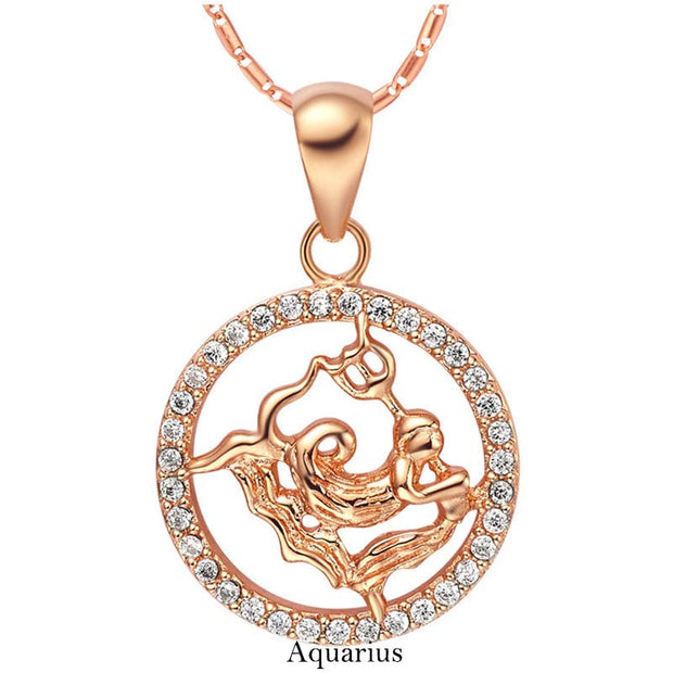 12 Constellations of the Zodiac Rhinestone Luck Necklace Chain Pendant (Extra 30% Off | USE CODE: FS30) Necklaces & Pendants BS Aquarius