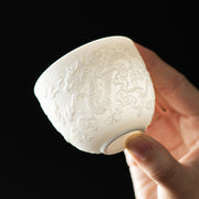 Buddha Stones Dragon Phoenix Relief White Porcelain Ceramic Teacup Kung Fu Tea Cup 115ml