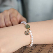 Buddha Stones Natural Pearl Hetian Jade Happiness Healing Bead Bracelet Bracelet BS 3