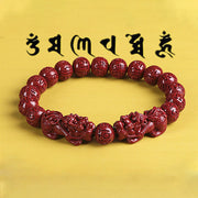 Buddha Stones Natural Double PiXiu Cinnabar Om Mani Padme Hum Wealth Luck Bead Bracelet Bracelet BS 6