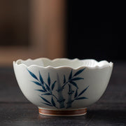 Buddha Stones Small Blue Bamboo Leaves Ceramic Teacup Kung Fu Tea Cup Bowl