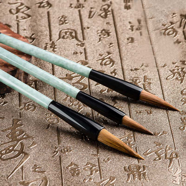 Buddha Stones Natural Jade Luck Chinese Calligraphy Brush Pen Chinese Writing Brush With Gift Box Chinese Writing Brush BS 8