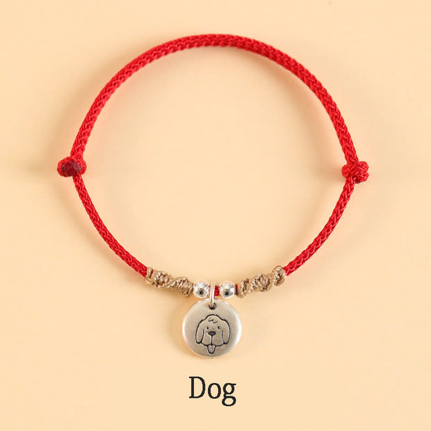 Buddha Stones Handmade 999 Sterling Silver Year of the Dragon Cute Chinese Zodiac Luck Braided Bracelet Bracelet BS Red Rope Dog(Wrist Circumference 14-17cm)